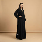 Elegant Black V-Neck Pintuck Abaya Maxi Dress