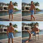 Cobalt Blue Tropical Floral Print Swim Shorts