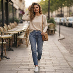 Emery Rose Oatmeal Relaxed Long-Sleeve T-Shirt with Chest Po