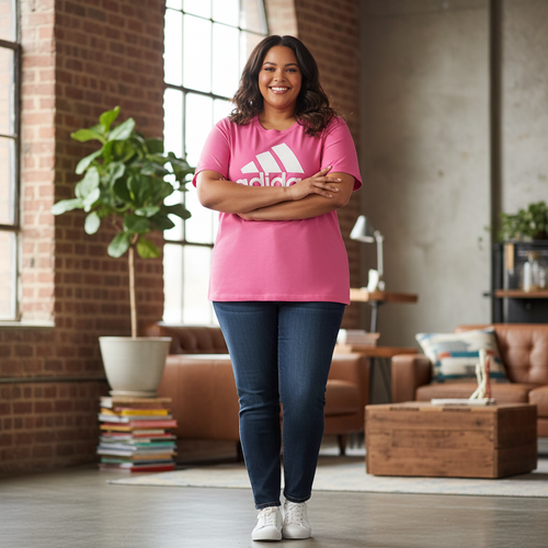 adidas Women's Pink Graphic Logo Short Sleeve T-Shirt