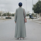 Cool Sage Grey Floor-Length Thobe with Mandarin Collar