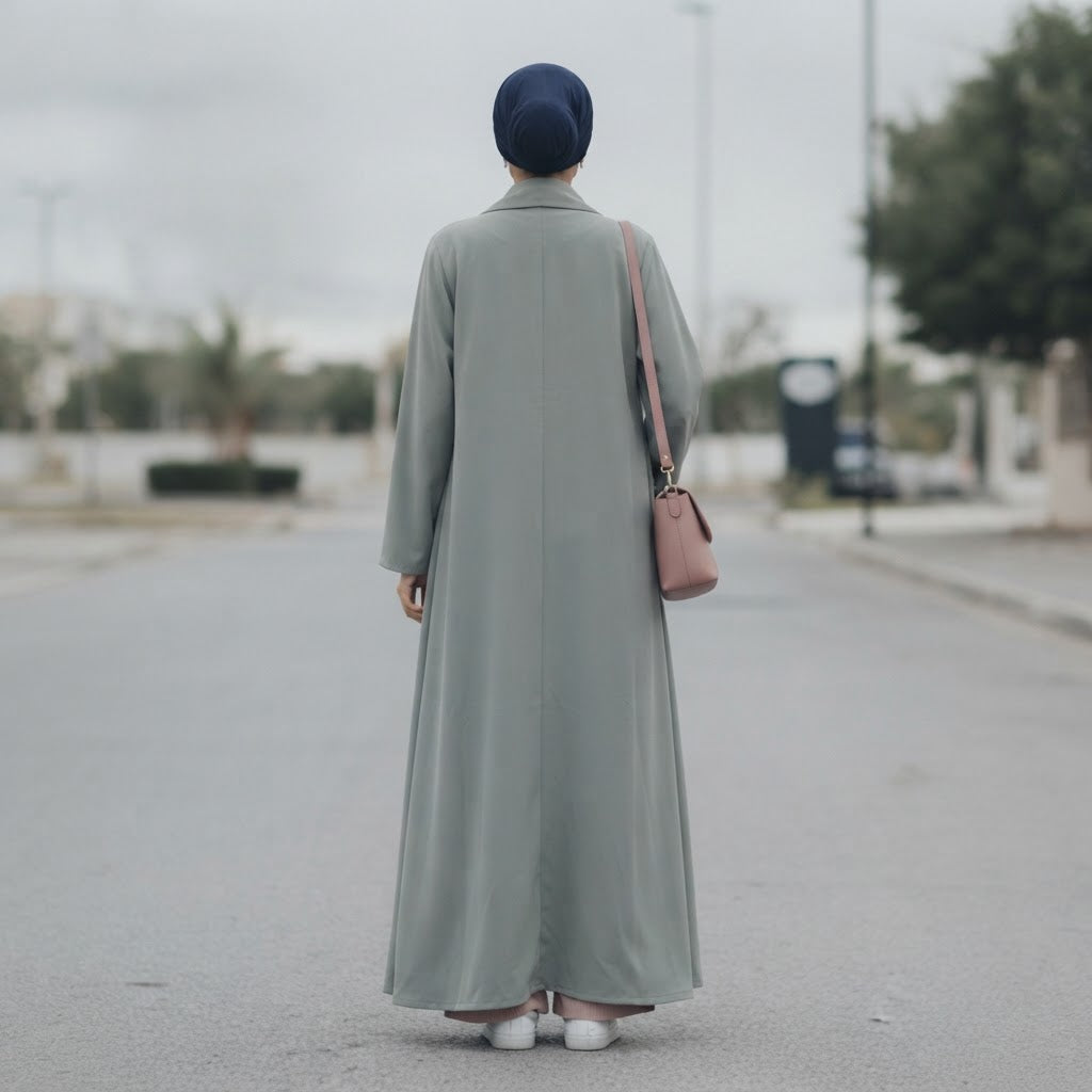 Cool Sage Grey Floor-Length Thobe with Mandarin Collar