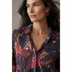 SHEIN Navy Multicolour Abstract Print Relaxed Rayon Blouse
