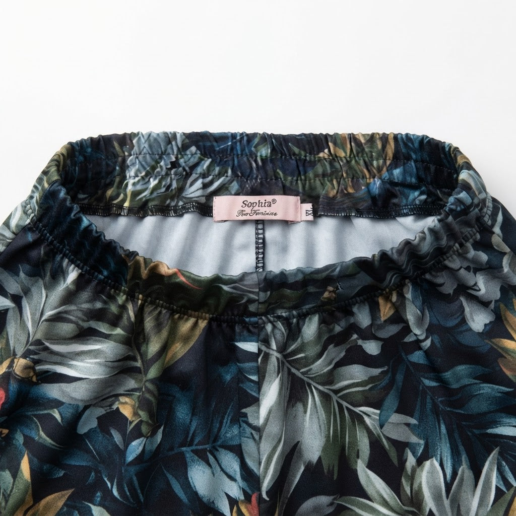 Women's Olive Green Tropical Print Trousers
