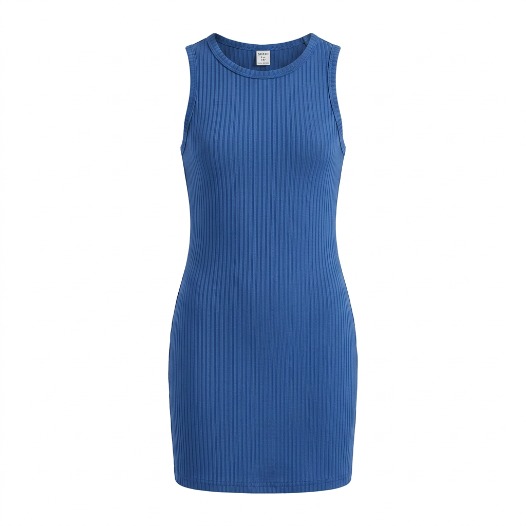 SHEIN Royal Blue Sleeveless Ribbed Knit Column Mini Dress