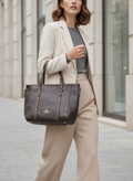 Chrisbella Dark Brown Textured Top-Handle Tote