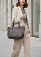 Chrisbella Dark Brown Textured Top-Handle Tote