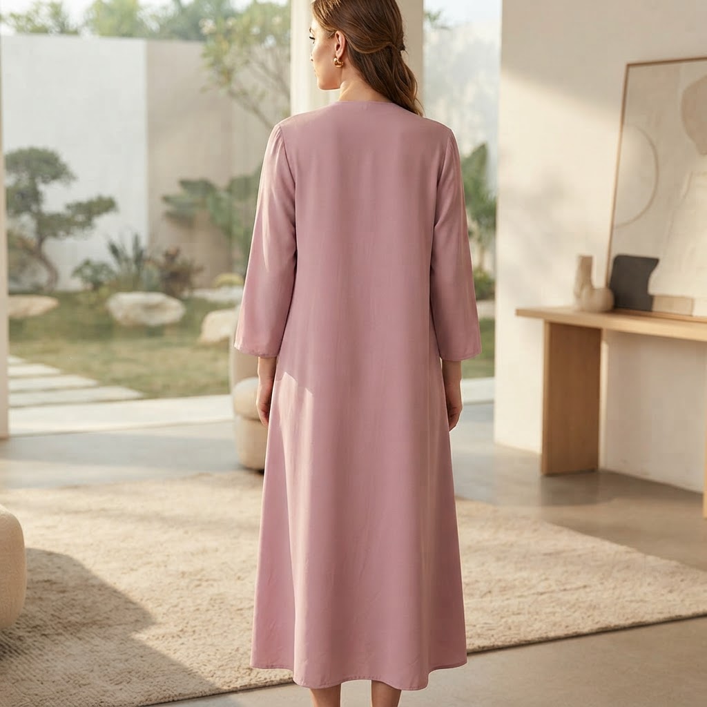 SHEIN Women's Pink Long Open-Front Kimono Abaya Jacket with Trim