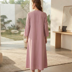 SHEIN Women's Pink Long Open-Front Kimono Abaya Jacket with Trim