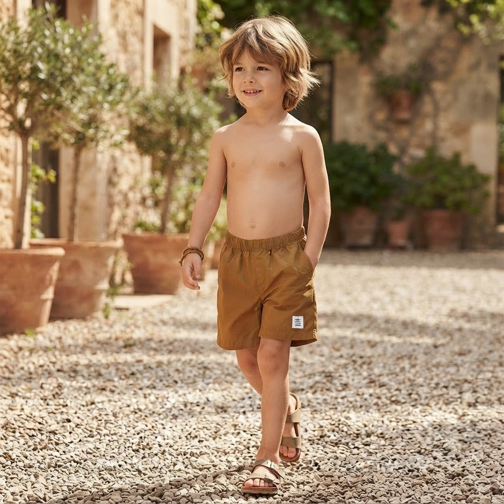 SHEIN Caramel Brown Kids Relaxed Fit Pull-On Casual Shorts