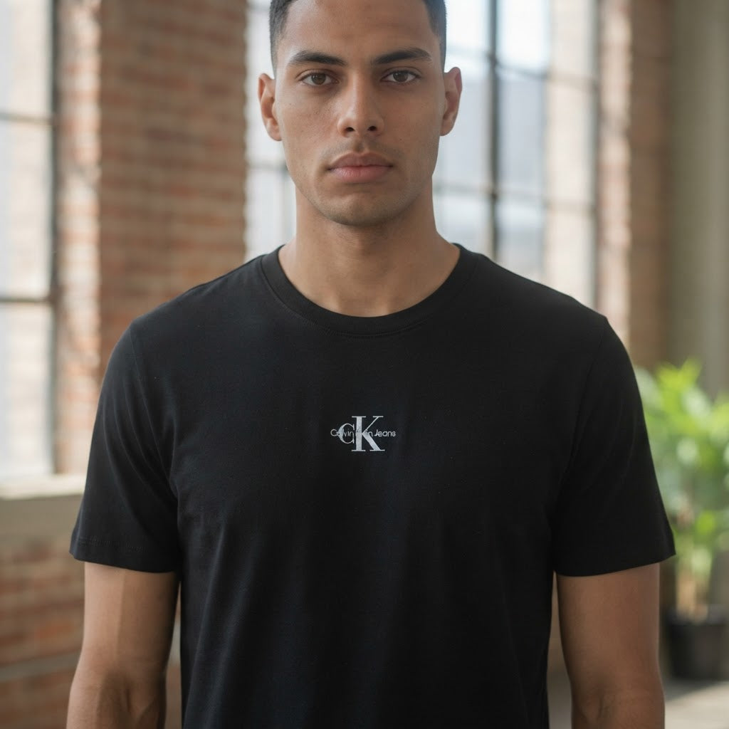 Calvin Klein Jeans Black Short-Sleeve T-Shirt with White Log