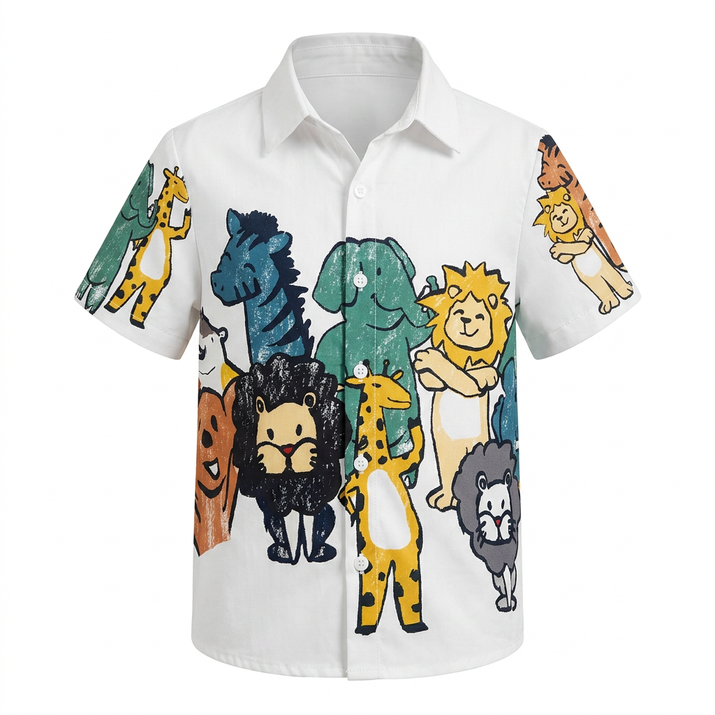 SHEIN White Short-Sleeve Safari Animal Print Kids Shirt