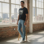 ONEYE Black ONEYE Graphic T-Shirt with Monochrome Pier Print
