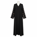 Elegant Black Beaded Floral Abaya for Women