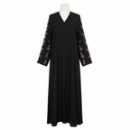 Elegant Black Beaded Floral Abaya for Women