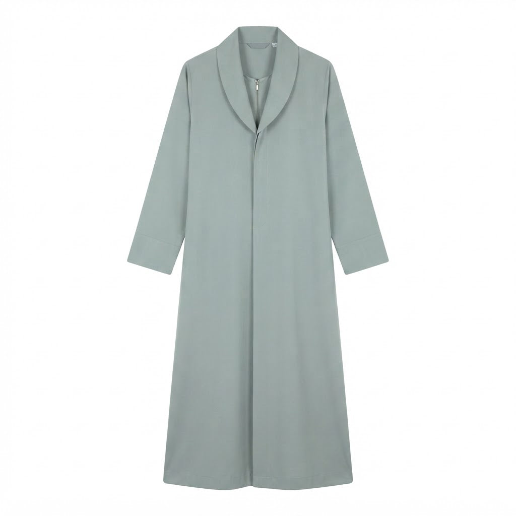Cool Sage Grey Floor-Length Thobe with Mandarin Collar