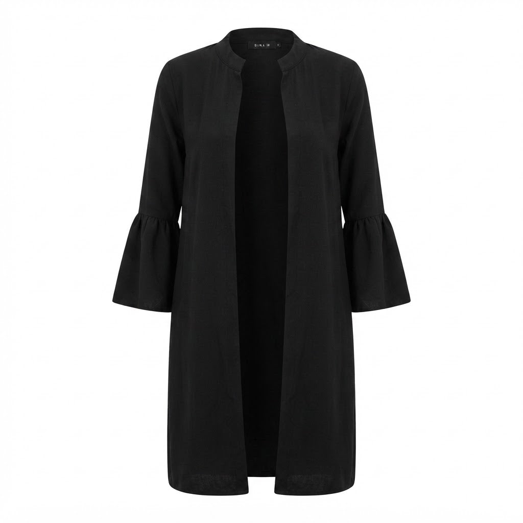 Women's Black Open-Front Abaya with Bell Sleeves
