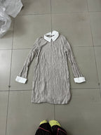 SHEIN Greige Ribbed Knit Pullover with Contrast White Collar