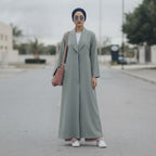 Cool Sage Grey Floor-Length Thobe with Mandarin Collar