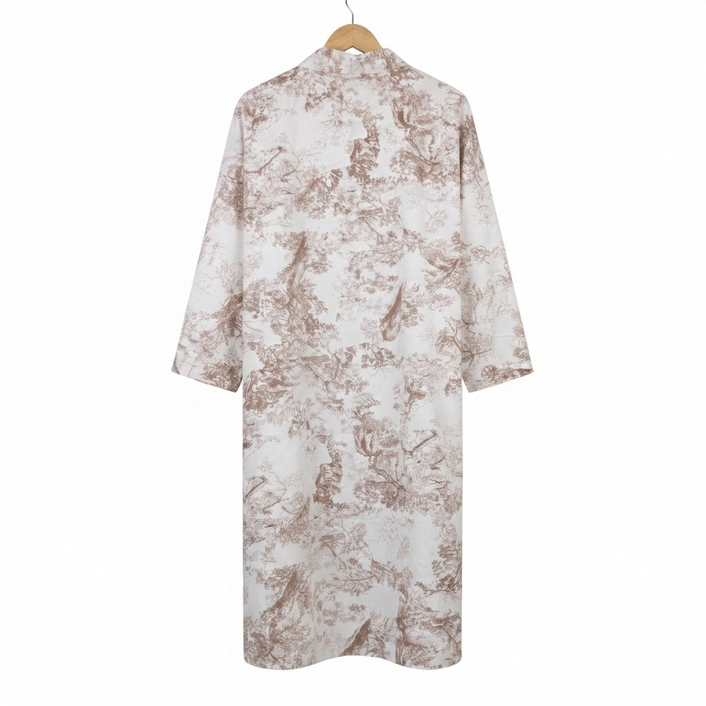 Women's White and white Toile Print Kimono Abaya Robe