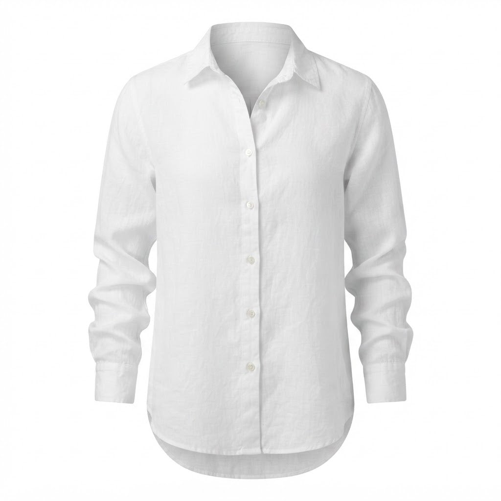 Women's White Relaxed Fit Long Sleeve Linen Shirt