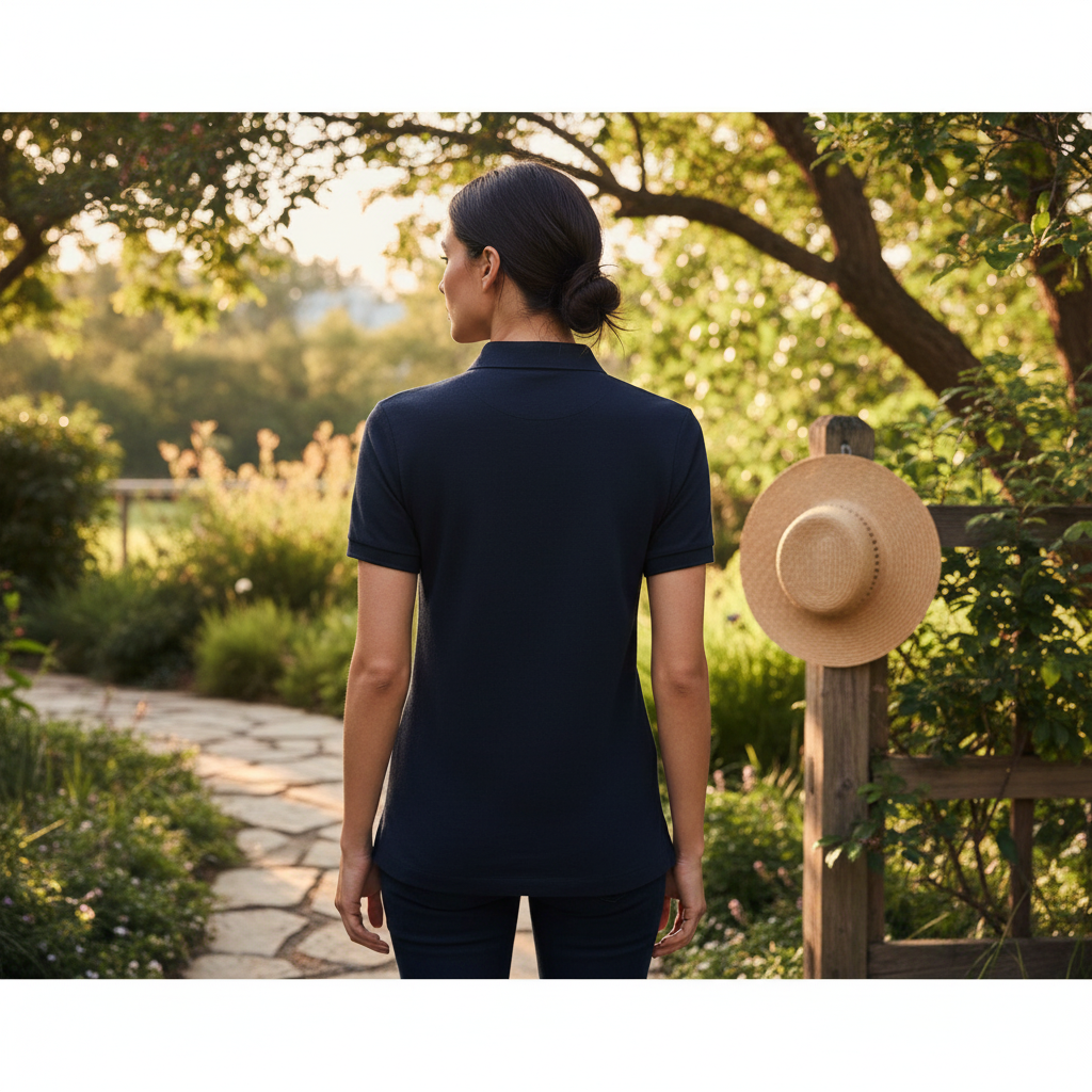 Women's Navy Blue Cotton Pique Polo Shirt