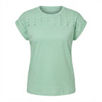 esmara Women's Light Green T-Shirt with Floral Eyelet Yoke