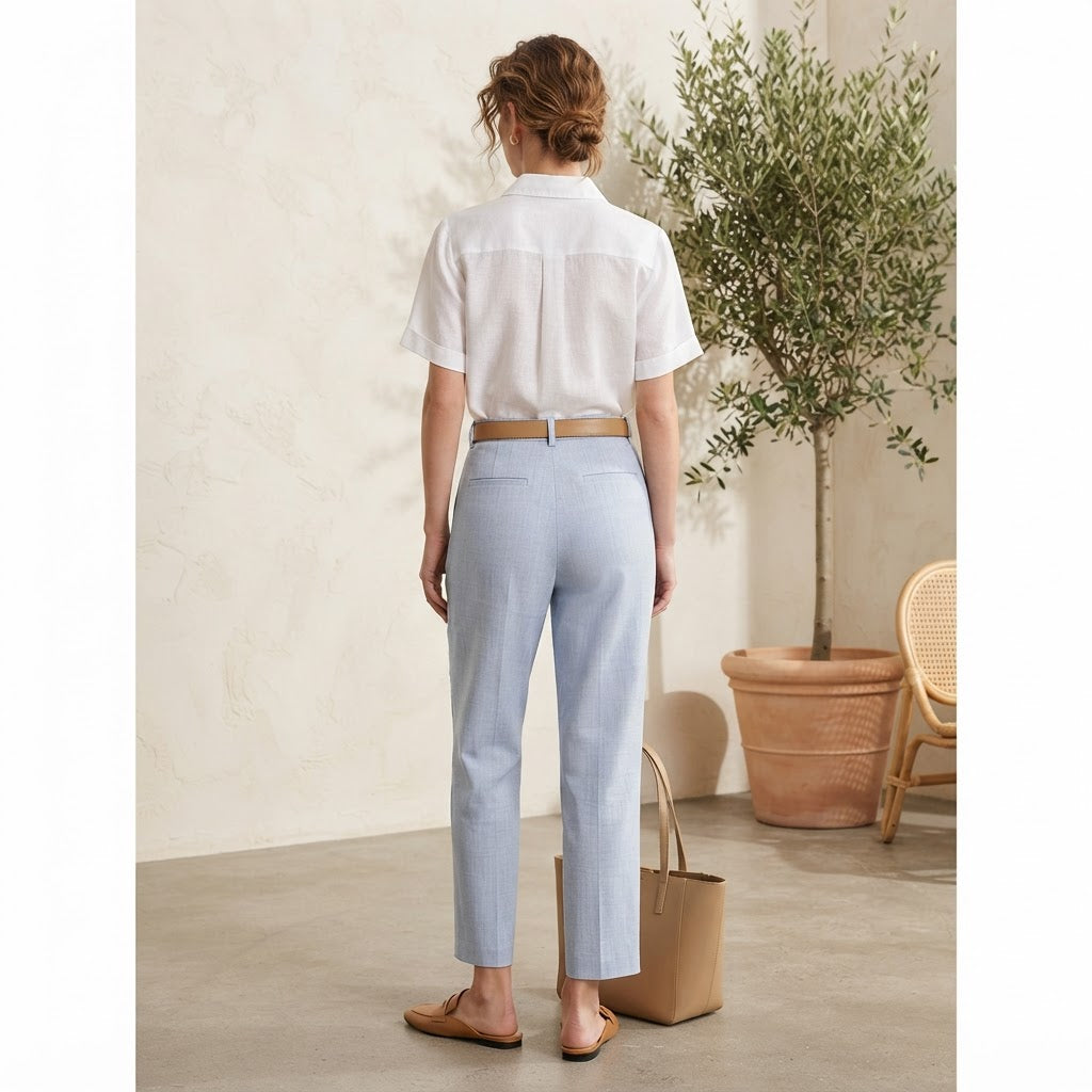 Women's Light Blue High-Waisted Pleated Trousers
