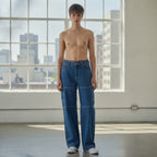 off-white Medium Blue Wide Leg Cargo Denim Jeans with Contra