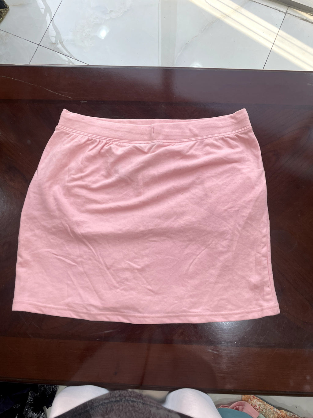 Pastel Pink Jersey Drawstring Mini Skirt with Pockets