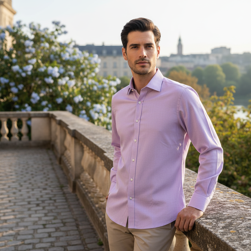 dks Men's Slim Fit Lilac Long Sleeve Button Down Shirt