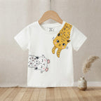SHEIN White Short-Sleeve Kawaii Animal Graphic T-Shirt