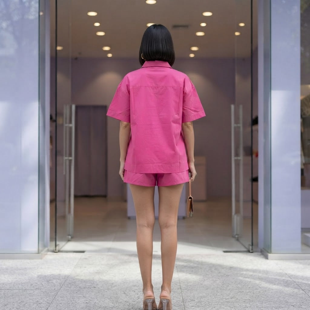 SHEIN Hot Pink Relaxed Shirt and Shorts Co-ord Set