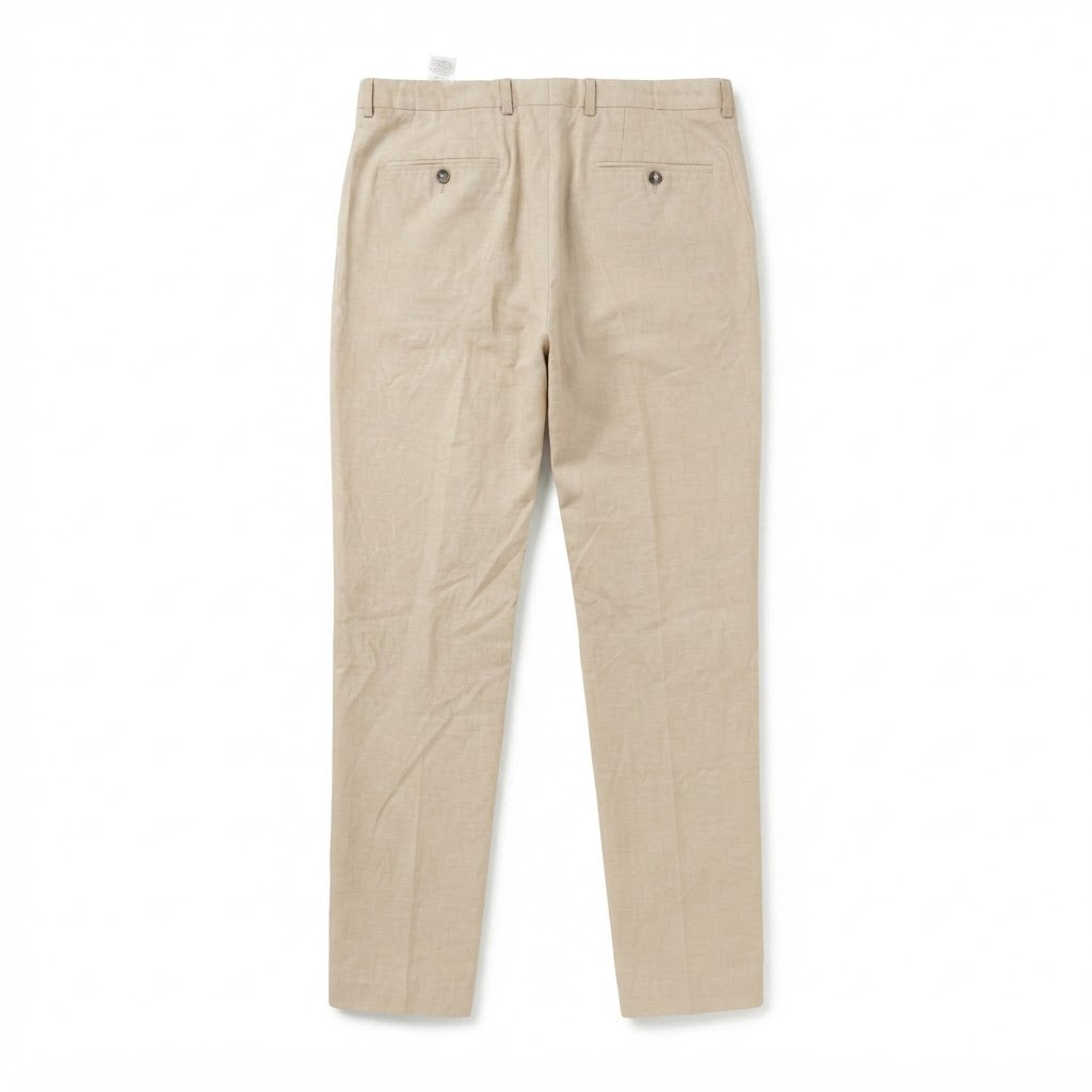Men's Beige Tailored Straight-Leg Linen Blend Trousers