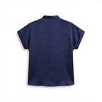 SHEIN Women's Navy navy Satin Mandarin Collar Blouse