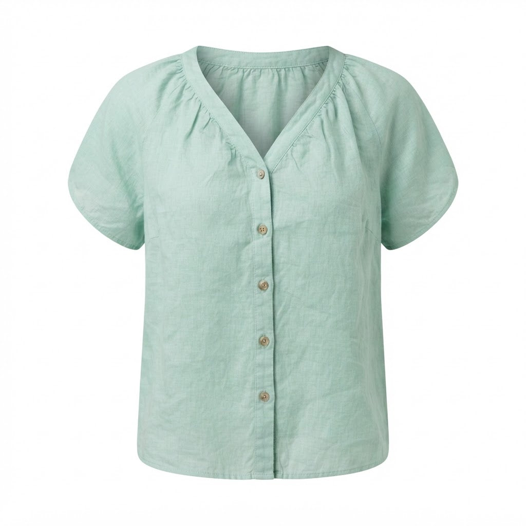 GAP Women's Mint Green Relaxed Linen Button-Down Blouse