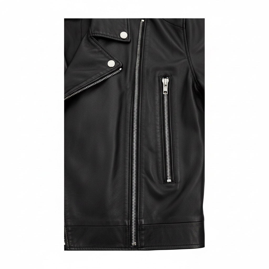 Women's Black Leather Straight Leg Pants with Zippers