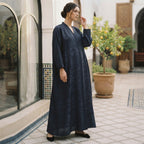 Al Wisham Al Aneeq Deep Navy Floral Jacquard A-Line Floor-Le
