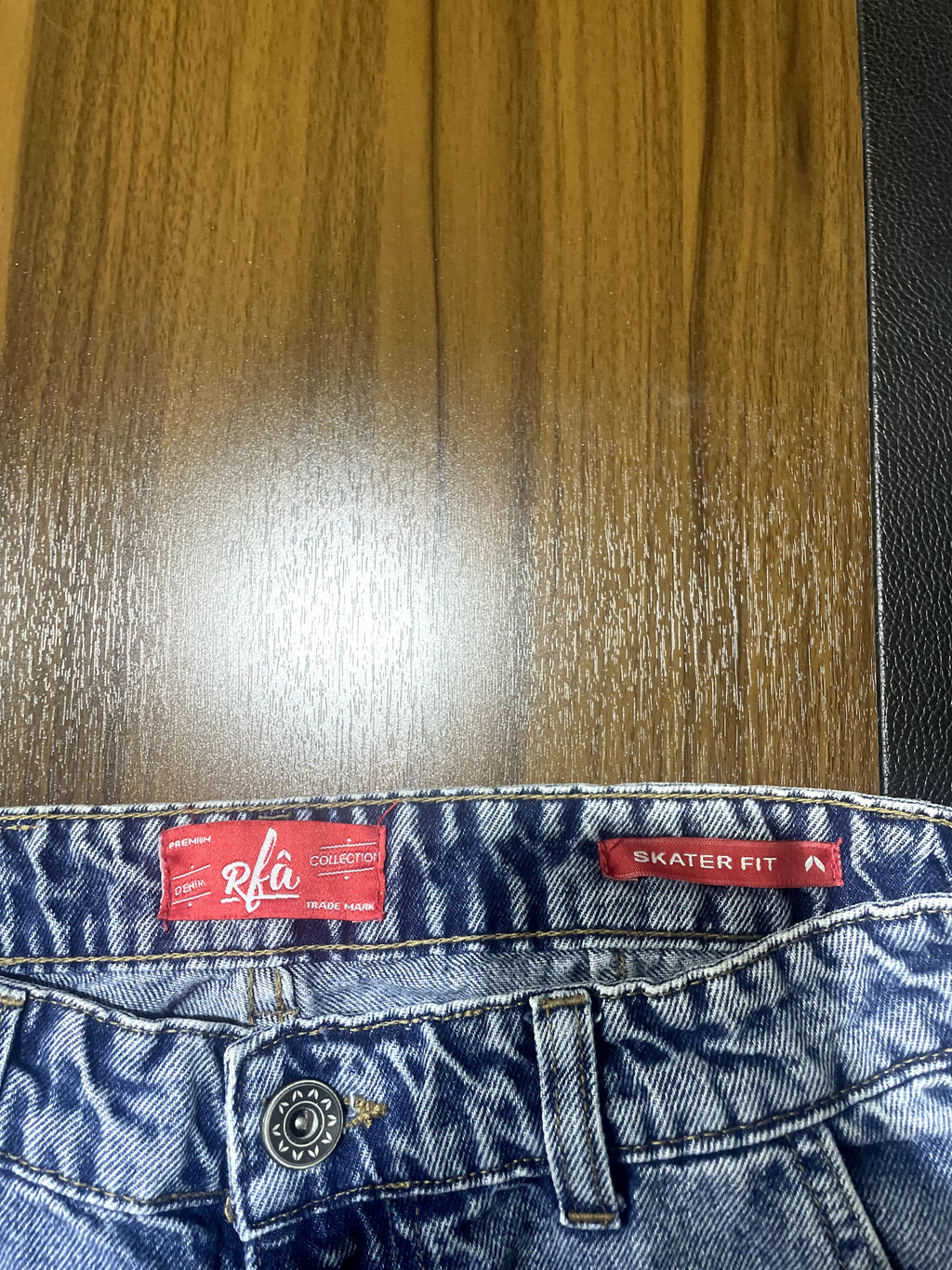 Rfâ Mid Blue Stonewash Skater Fit Wide Leg Panelled Jeans