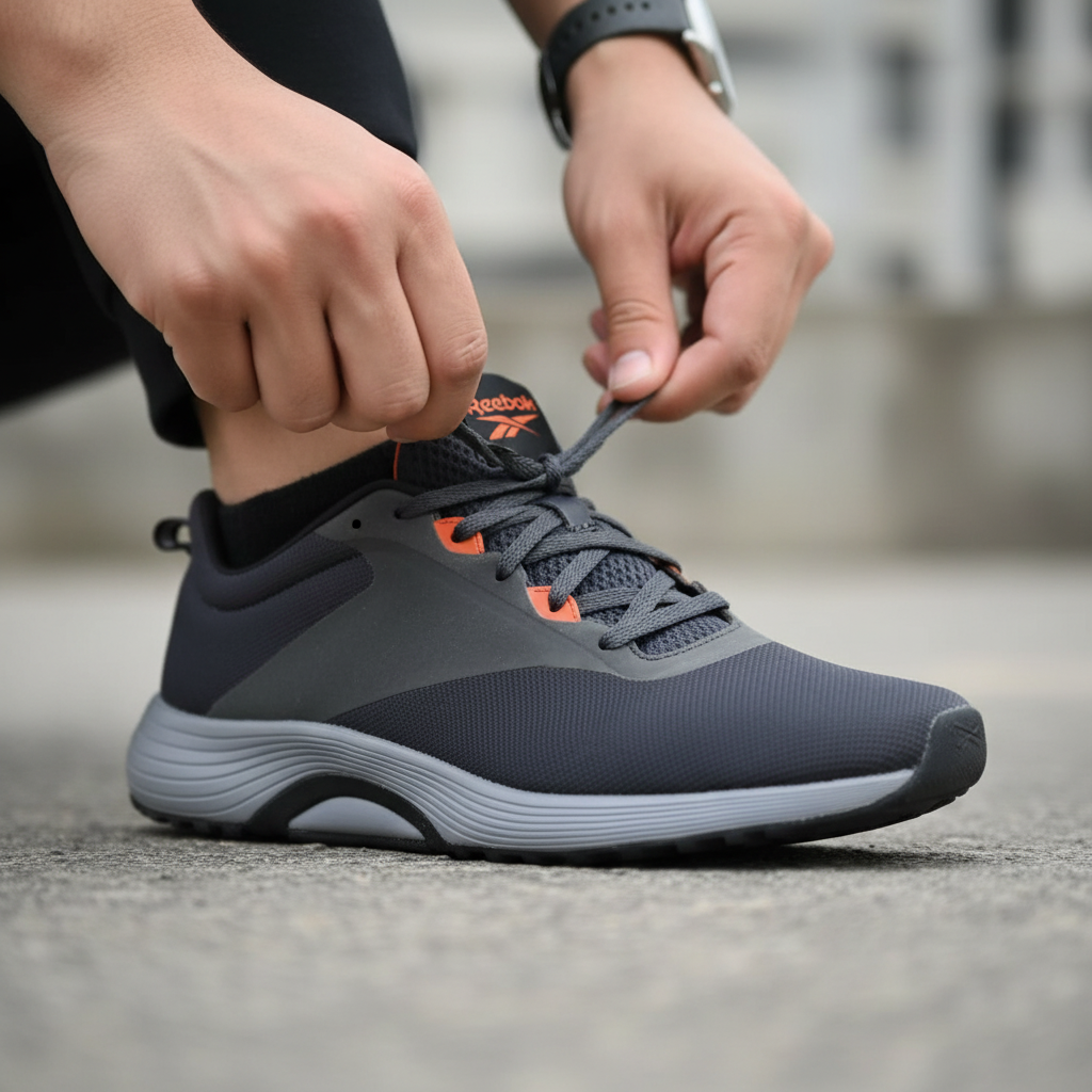 Reebok Men's Charcoal & Orange Athletic Sneakers - Size 12