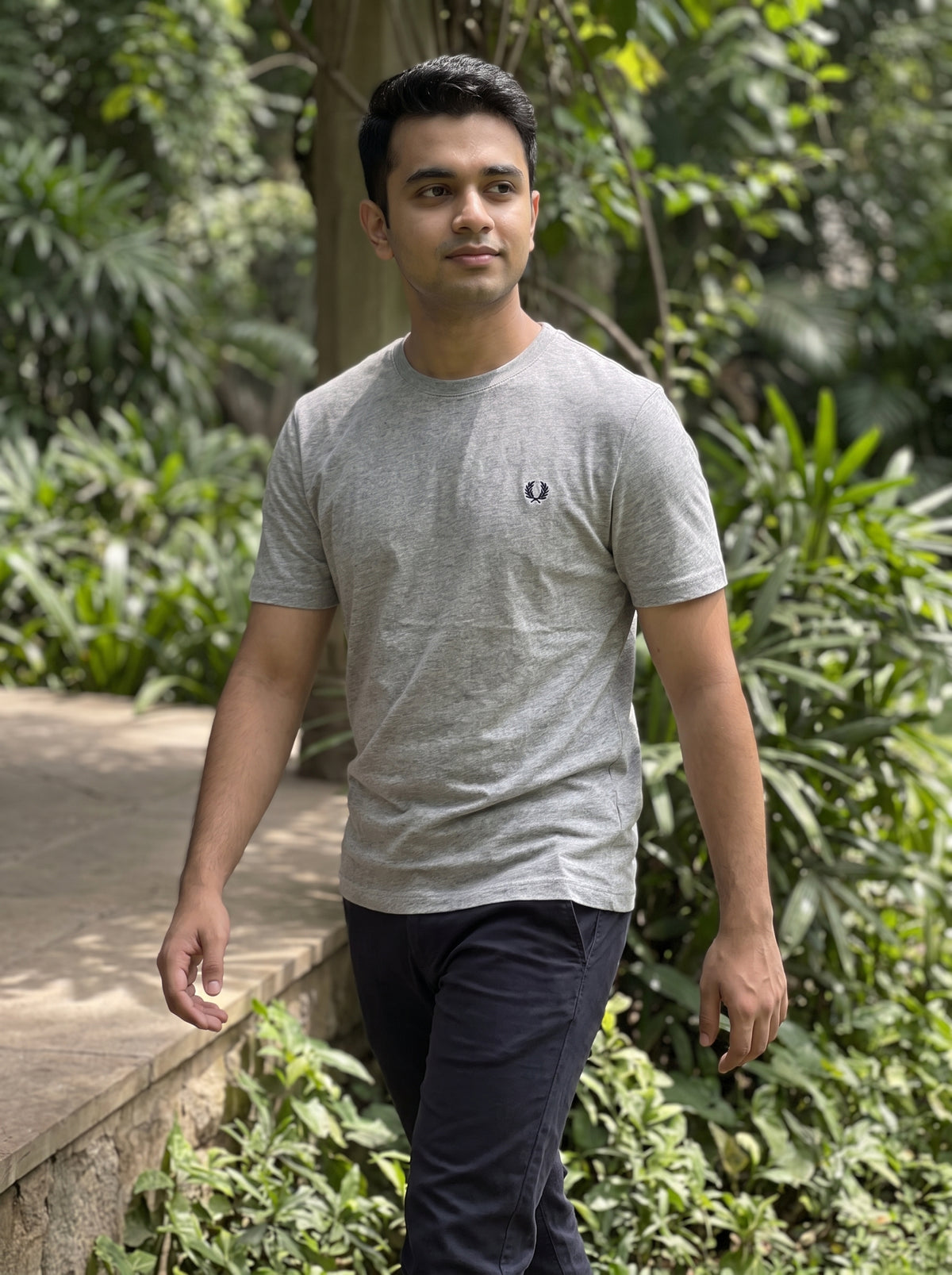 [WearU Generated:campaign_1] Fred Perry Heather Grey Marl Cotton Jersey T-Shirt – campaign 1
