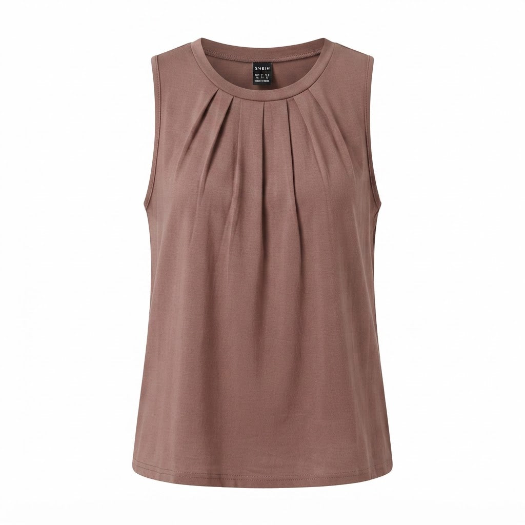 SHEIN Mauve Brown Sleeveless Pintuck Relaxed Blouse