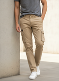 FINEROSE VIP Khaki Slim Fit Multi-Pocket Cargo Trousers