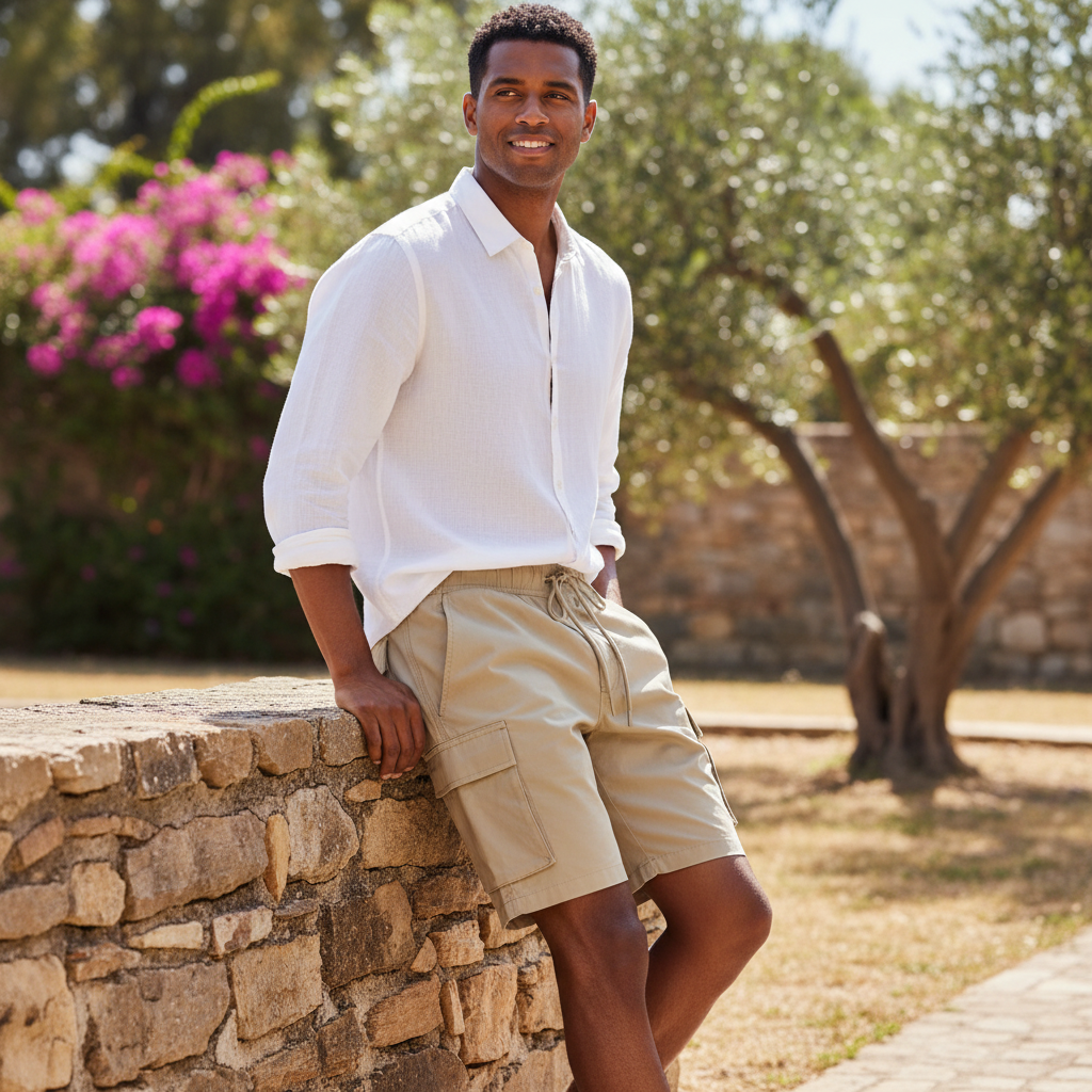 Livergy Men's Khaki Cargo Shorts with Elastic Waist