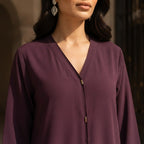 guess Deep Plum A-Line Abaya with Gold Fastening Details