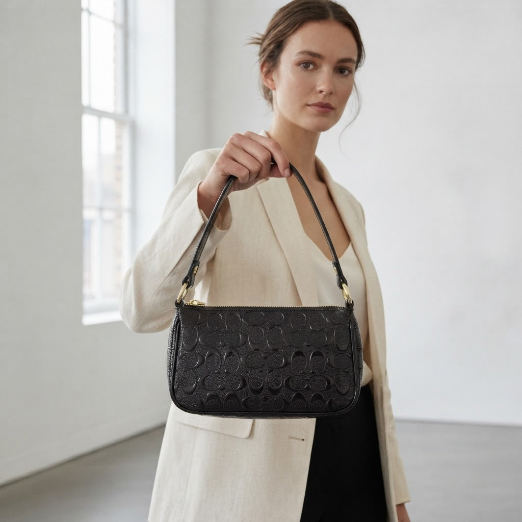 COACH NEW YORK Black Embossed Patent Leather Shoulder Bag