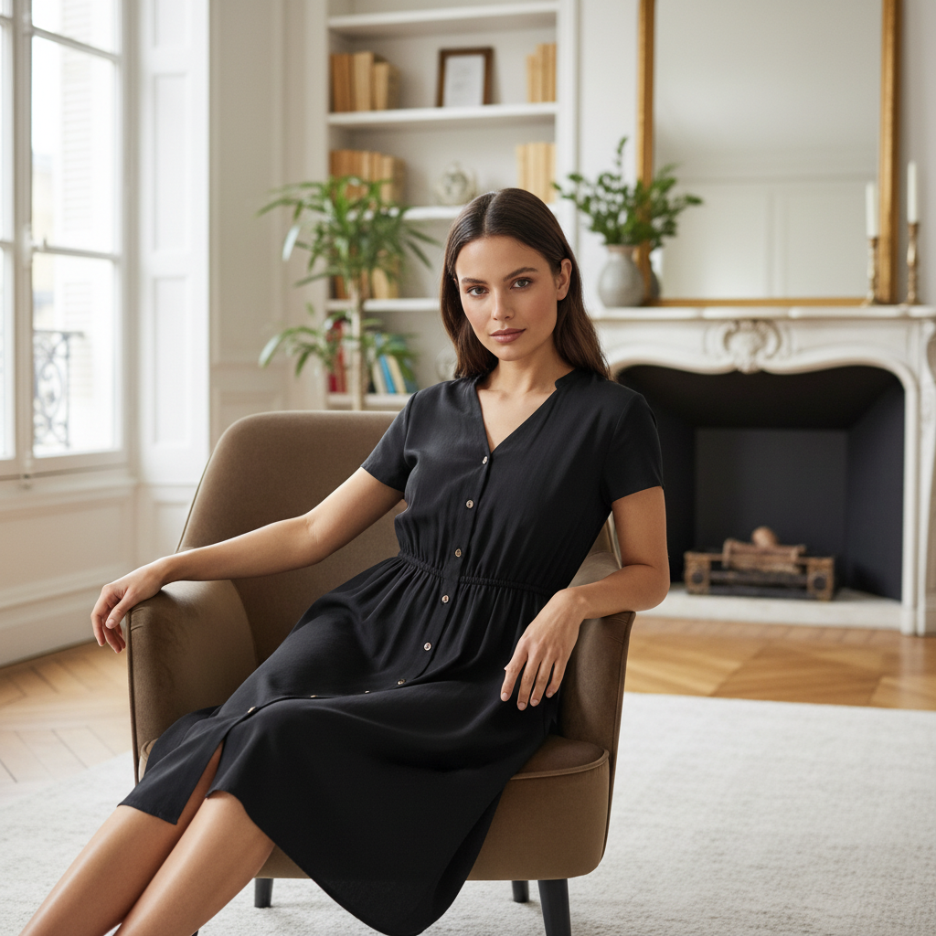 Esmara Women's Black Linen Tunica V-Neck Dress