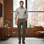 GIOMANI Men's Olive Green Straight-Leg Cotton Twill Trousers