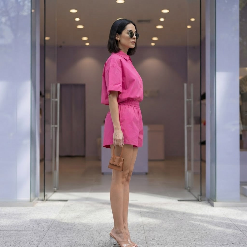SHEIN Hot Pink Relaxed Shirt and Shorts Co-ord Set