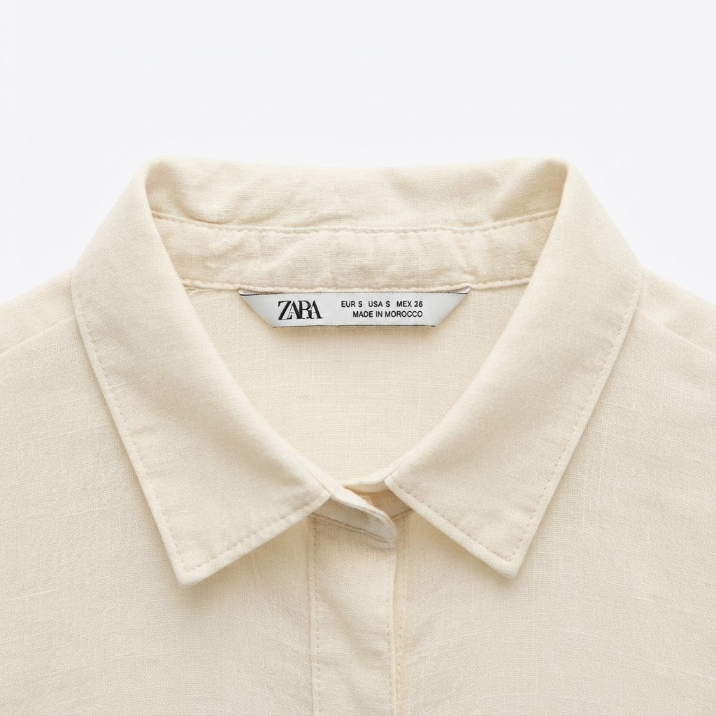 ZARA Women's Cream Linen-Blend Short Sleeve Button-Down Shir